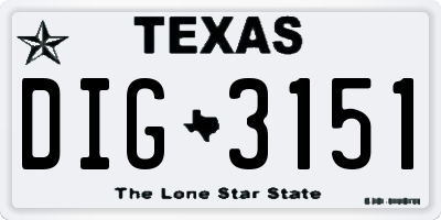 TX license plate DIG3151