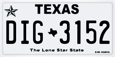 TX license plate DIG3152
