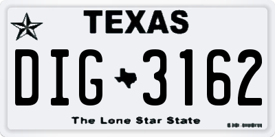 TX license plate DIG3162