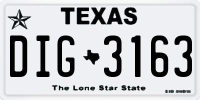 TX license plate DIG3163