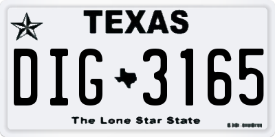 TX license plate DIG3165
