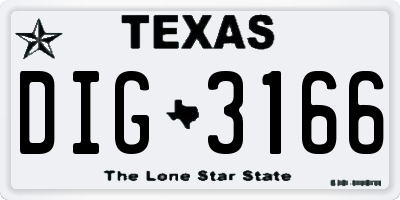 TX license plate DIG3166