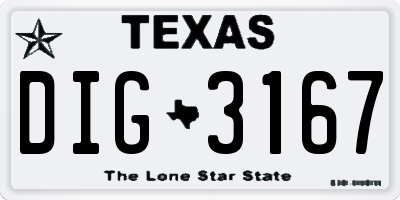 TX license plate DIG3167