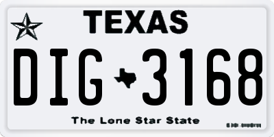 TX license plate DIG3168