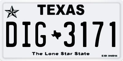 TX license plate DIG3171