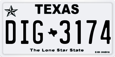TX license plate DIG3174