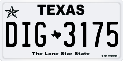 TX license plate DIG3175