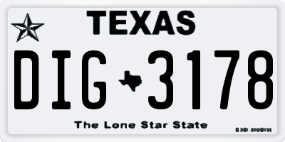 TX license plate DIG3178