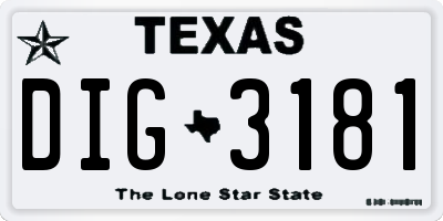 TX license plate DIG3181