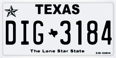 TX license plate DIG3184