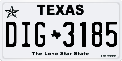TX license plate DIG3185
