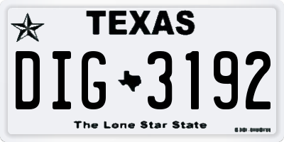 TX license plate DIG3192