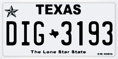TX license plate DIG3193