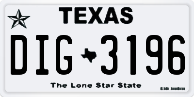 TX license plate DIG3196