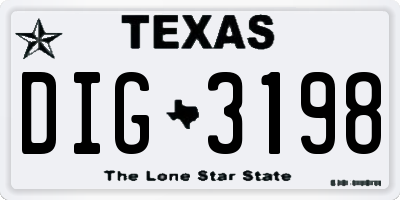 TX license plate DIG3198