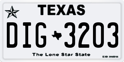 TX license plate DIG3203