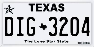 TX license plate DIG3204