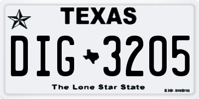 TX license plate DIG3205