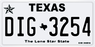 TX license plate DIG3254