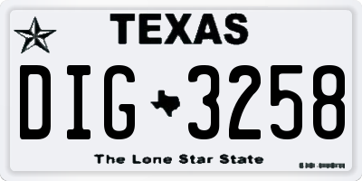 TX license plate DIG3258