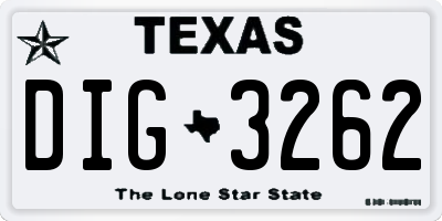 TX license plate DIG3262