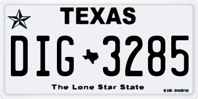 TX license plate DIG3285