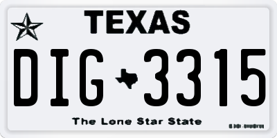 TX license plate DIG3315