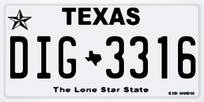 TX license plate DIG3316
