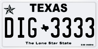 TX license plate DIG3333