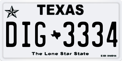 TX license plate DIG3334