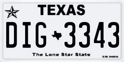 TX license plate DIG3343