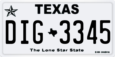 TX license plate DIG3345