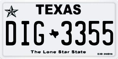 TX license plate DIG3355
