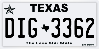 TX license plate DIG3362