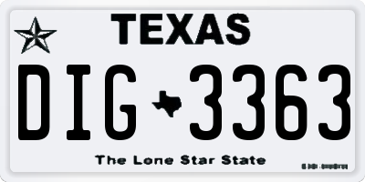 TX license plate DIG3363