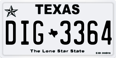 TX license plate DIG3364
