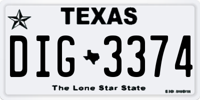TX license plate DIG3374