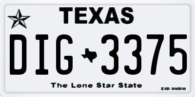 TX license plate DIG3375