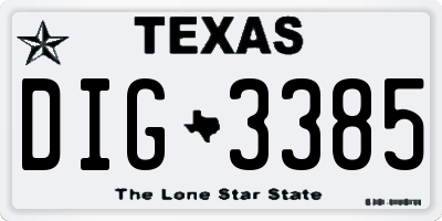 TX license plate DIG3385