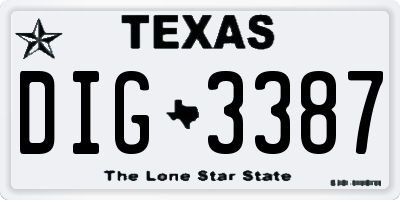 TX license plate DIG3387