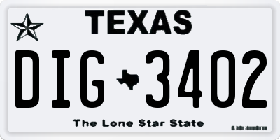 TX license plate DIG3402