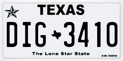TX license plate DIG3410