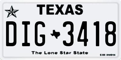 TX license plate DIG3418