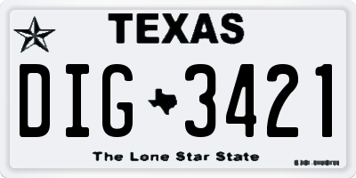 TX license plate DIG3421