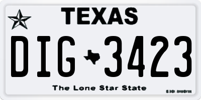 TX license plate DIG3423
