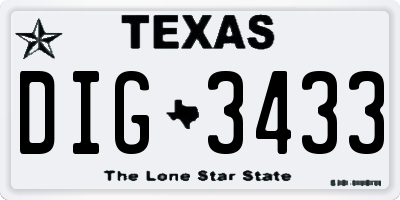 TX license plate DIG3433