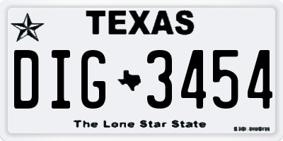 TX license plate DIG3454