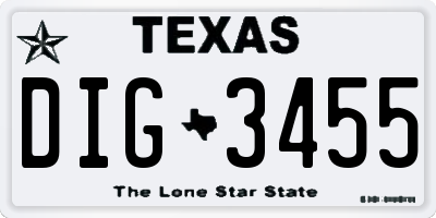 TX license plate DIG3455