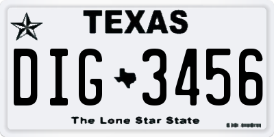TX license plate DIG3456
