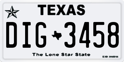 TX license plate DIG3458